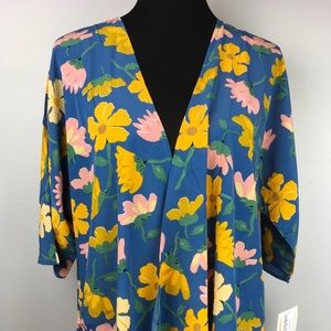 LuLaRoe Small Blue & yellow floral Lindsay Kimono